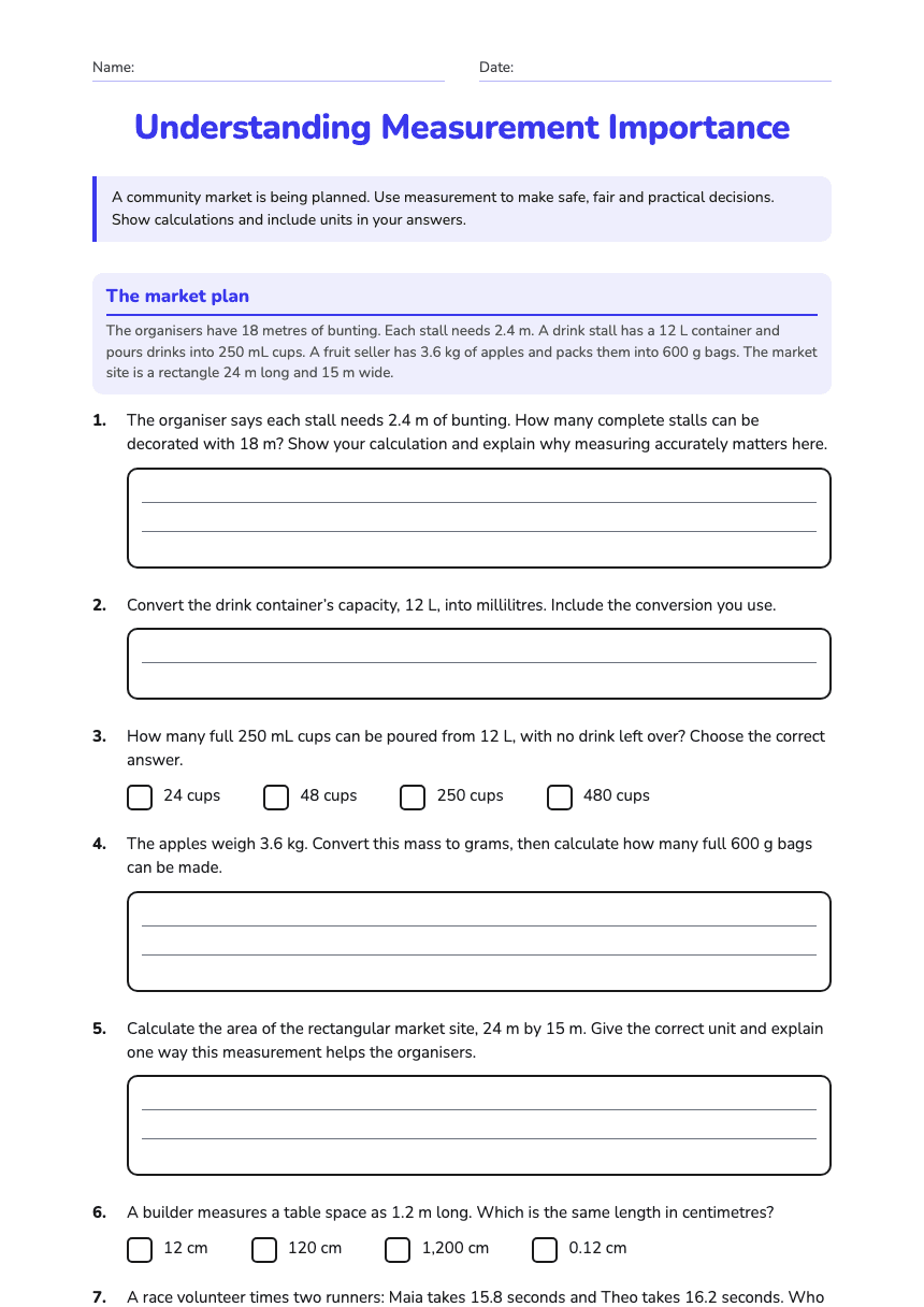 Understanding Measurement Importance worksheet preview