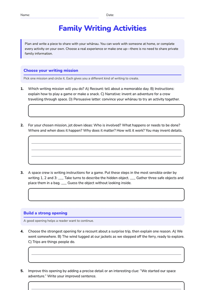 Family Writing Activities