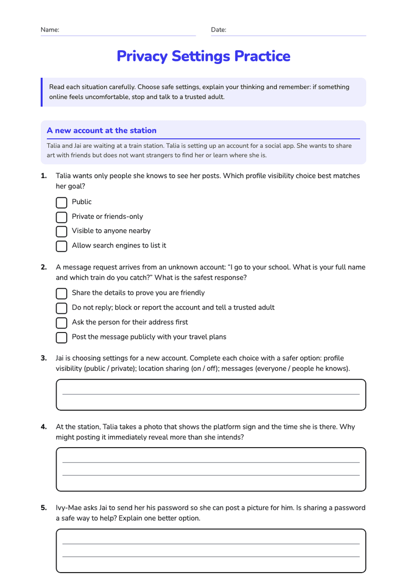 Privacy Settings Practice