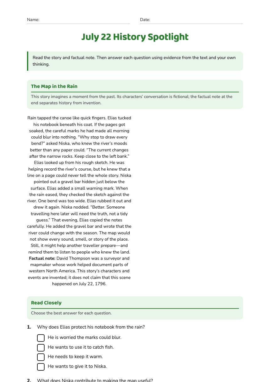 July 22 History Spotlight worksheet preview