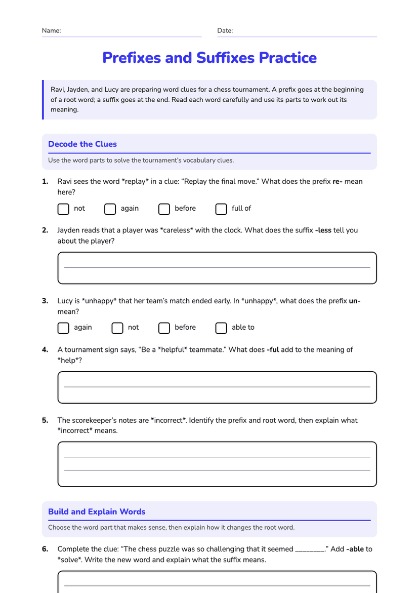 Prefixes and Suffixes Practice
