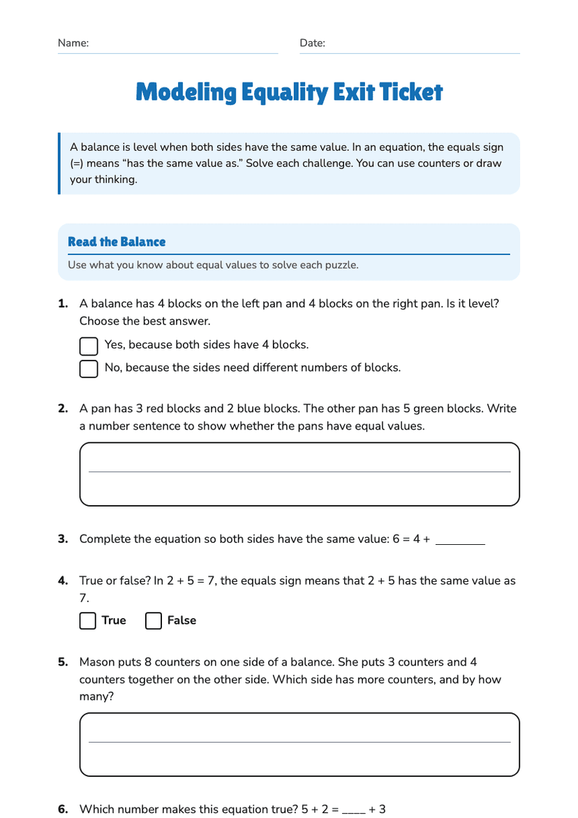 Modeling Equality Exit Ticket