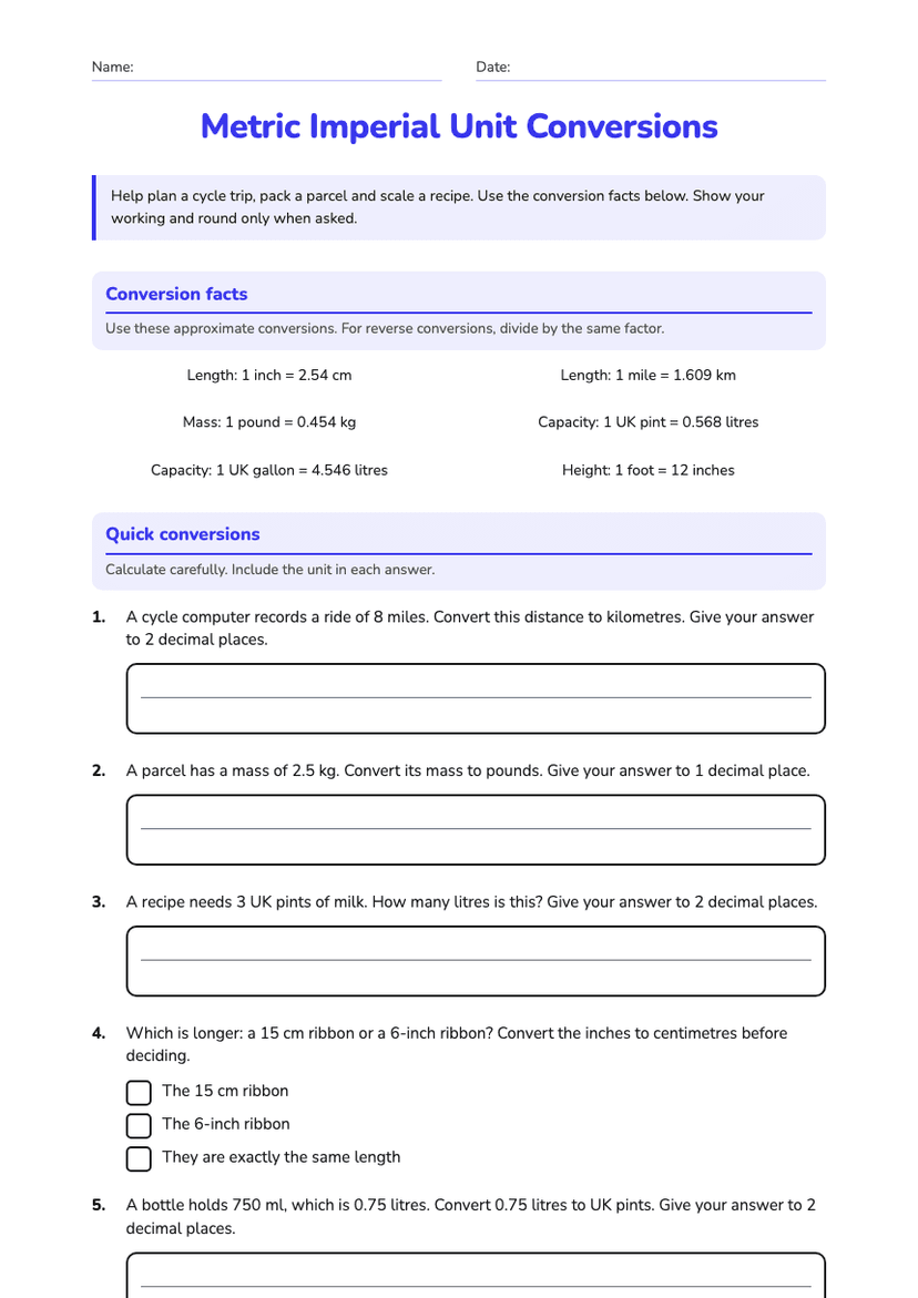 Metric Imperial Unit Conversions