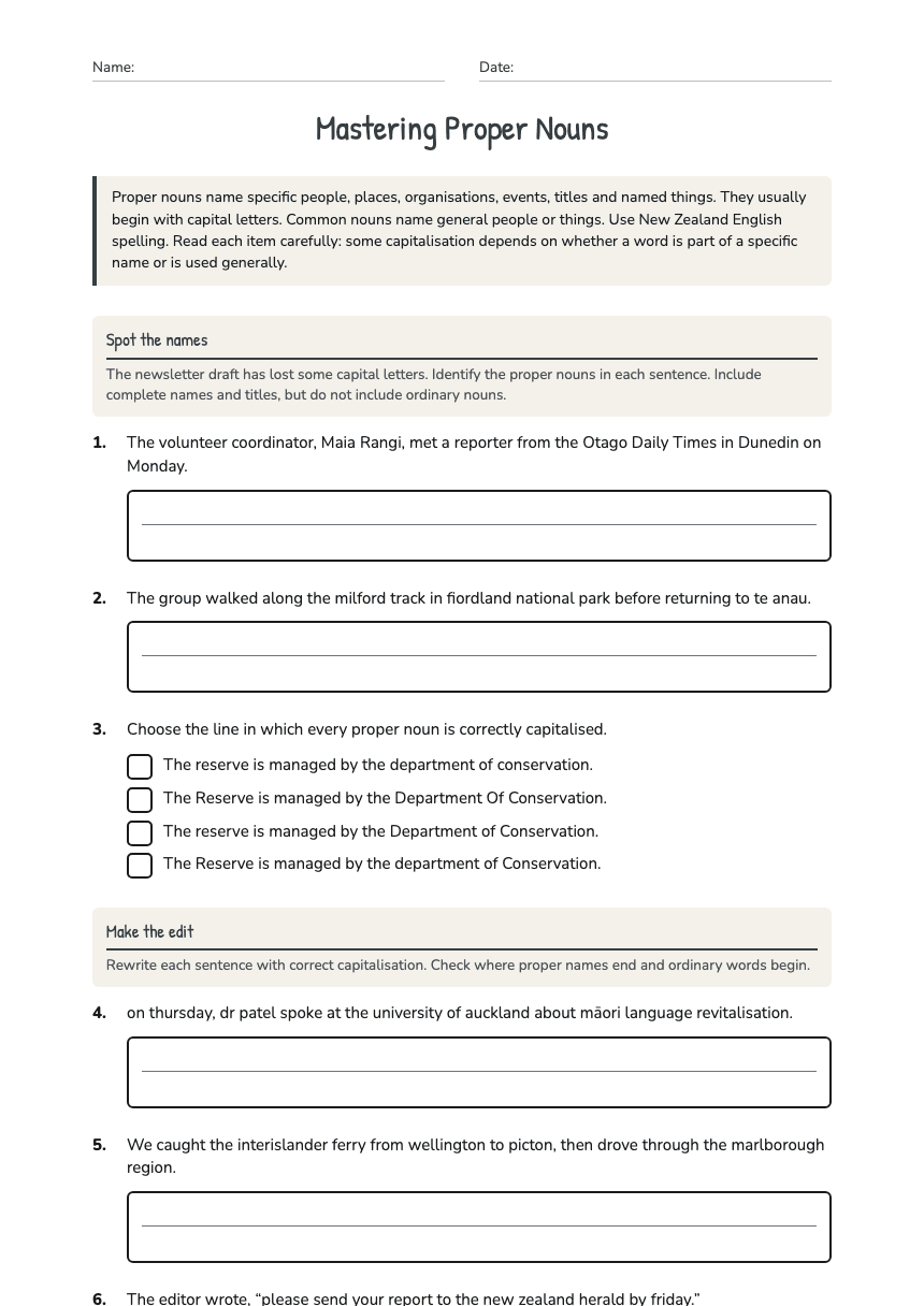Mastering Proper Nouns worksheet preview