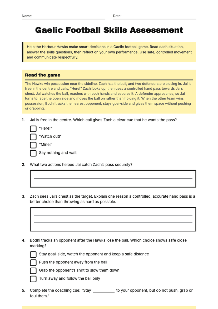 Gaelic Football Skills Assessment