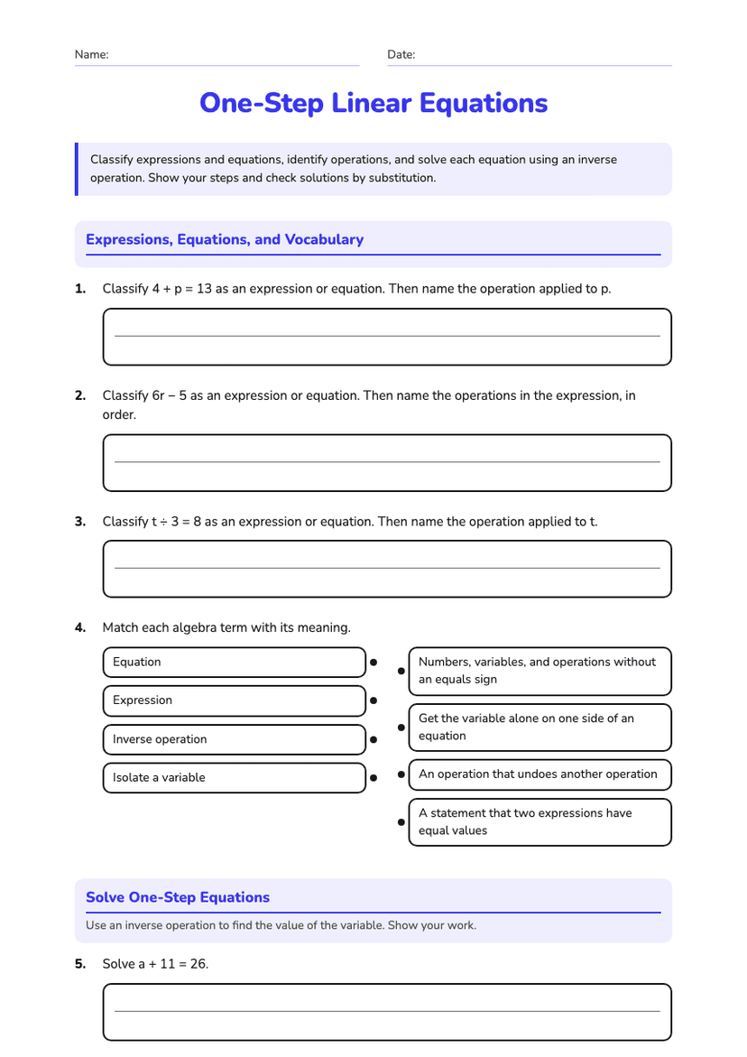 One-Step Linear Equations