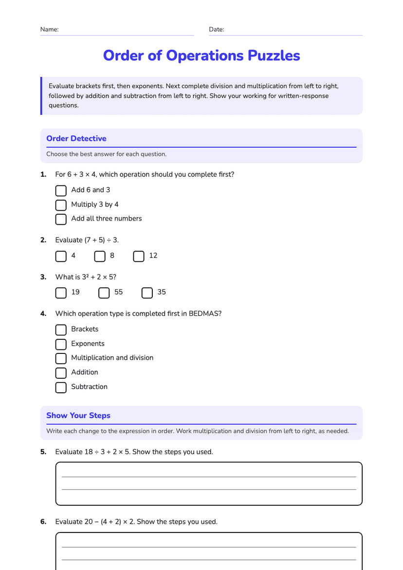 Order of Operations Puzzles