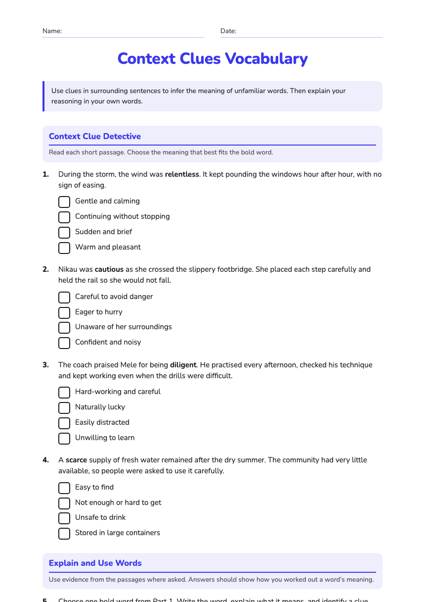 Context Clues Vocabulary worksheet preview