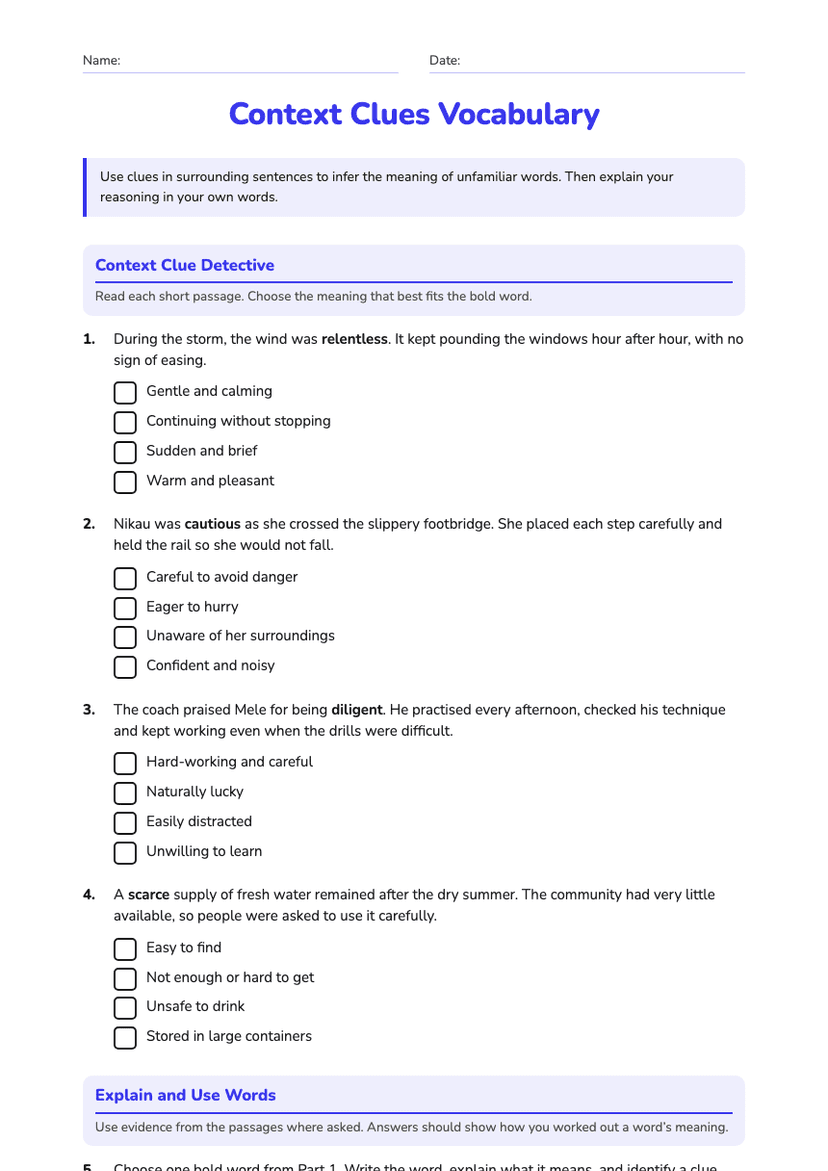 Context Clues Vocabulary