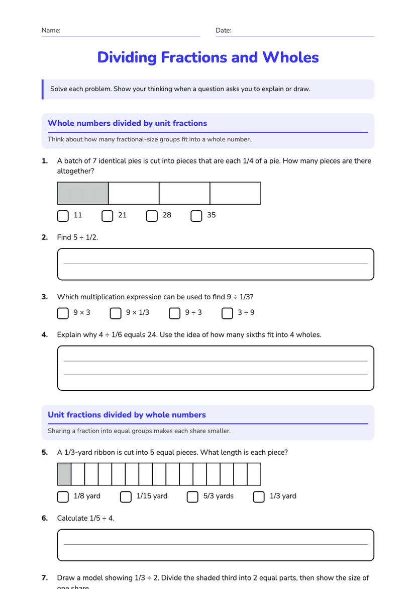 Dividing Fractions and Wholes