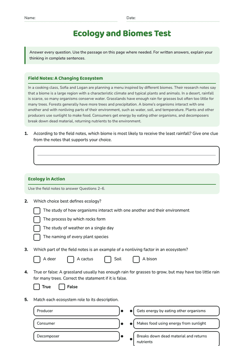 Ecology and Biomes Test