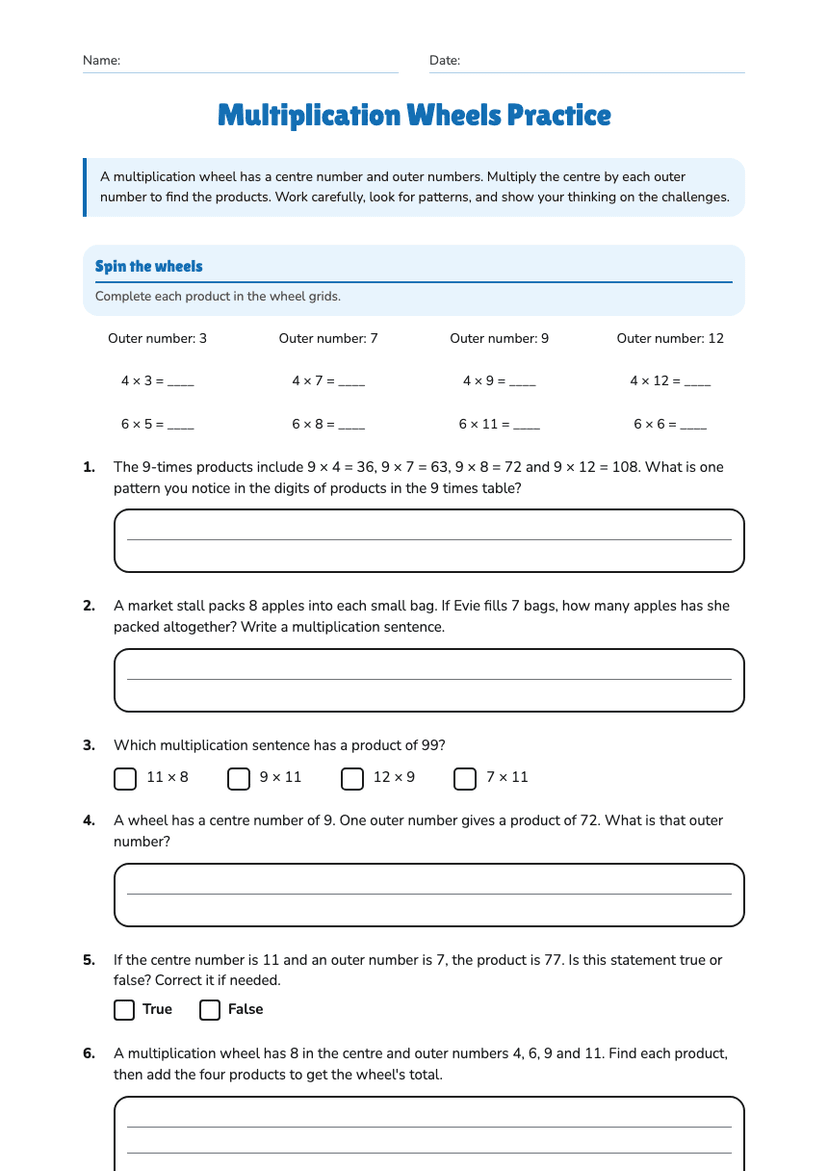 Multiplication Wheels Practice