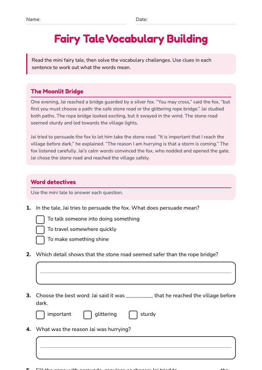 Fairy Tale Vocabulary Building worksheet preview