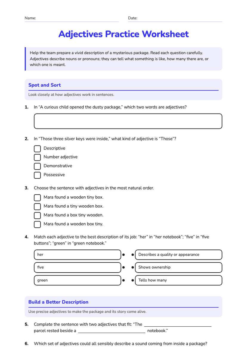 Adjectives Practice Worksheet