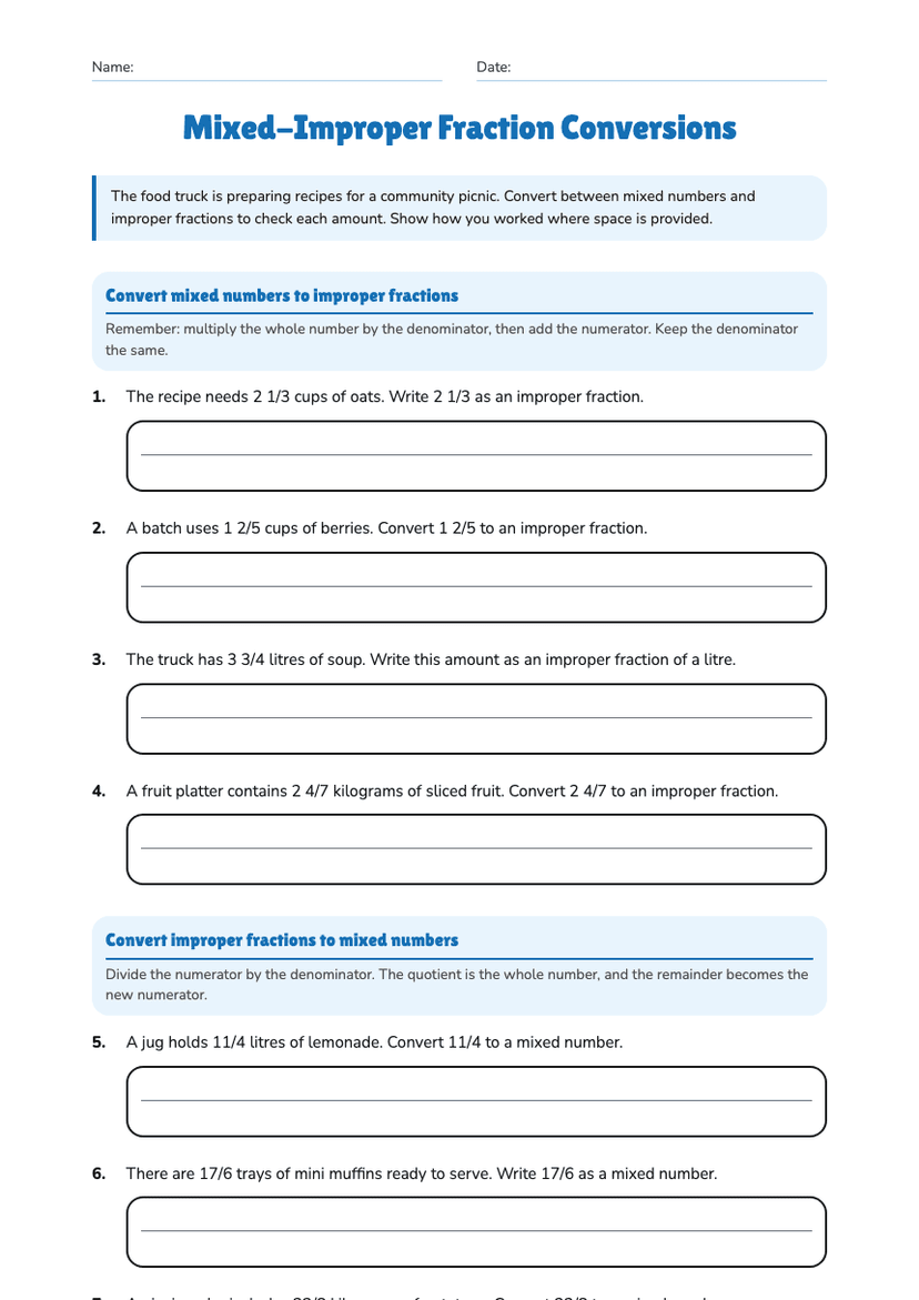 Mixed-Improper Fraction Conversions