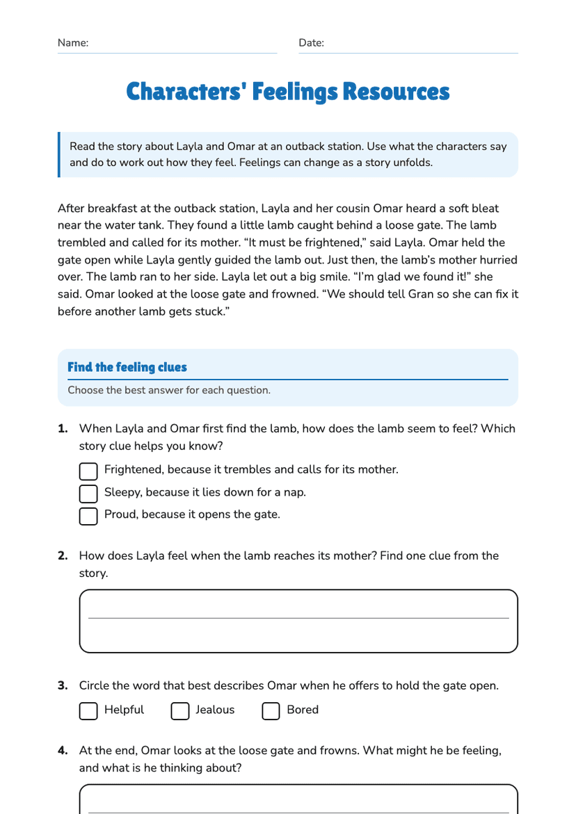 Characters' Feelings Resources