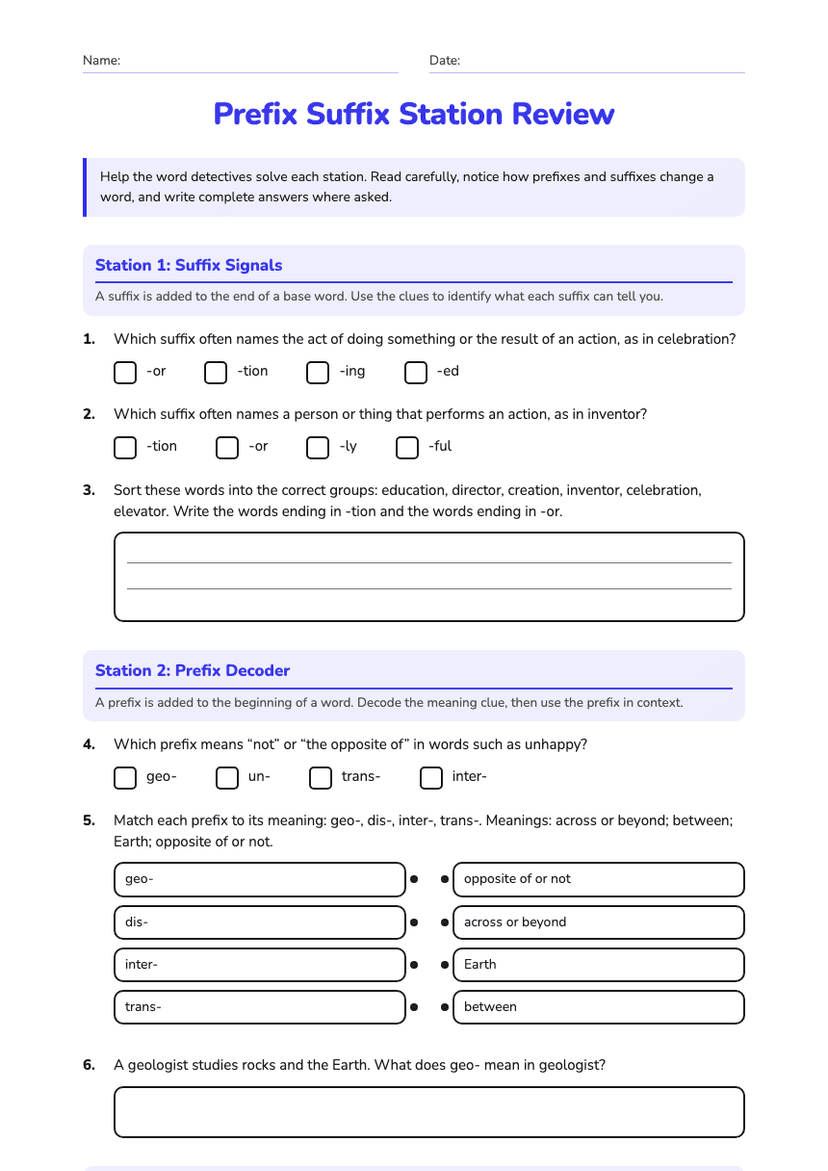 Prefix Suffix Station Review