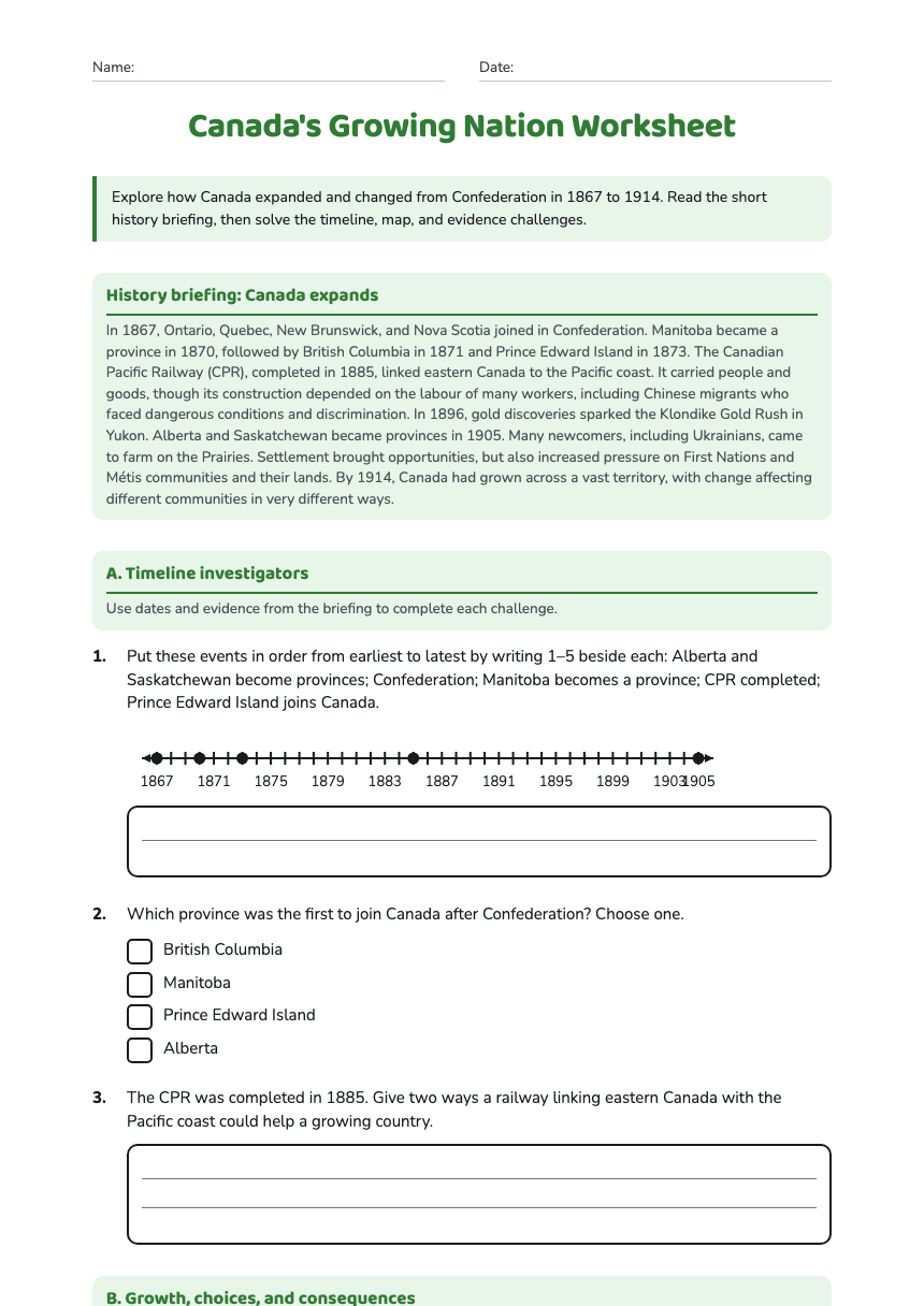 Canada's Growing Nation Worksheet worksheet preview