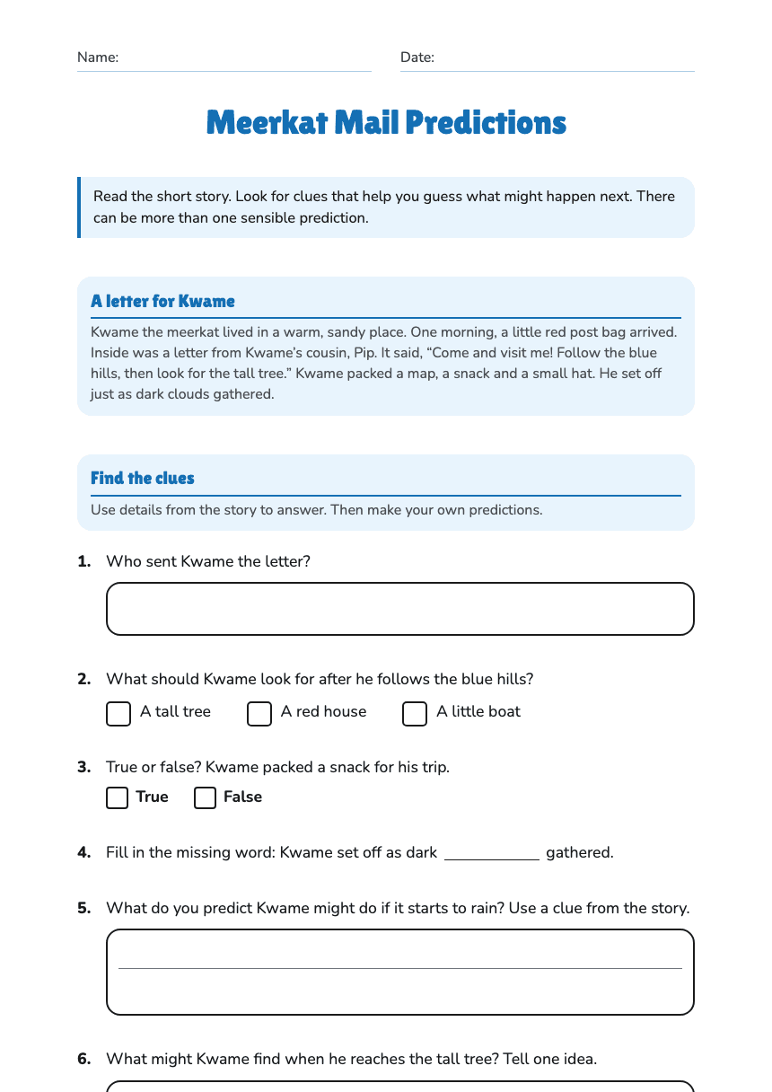 Meerkat Mail Predictions worksheet preview