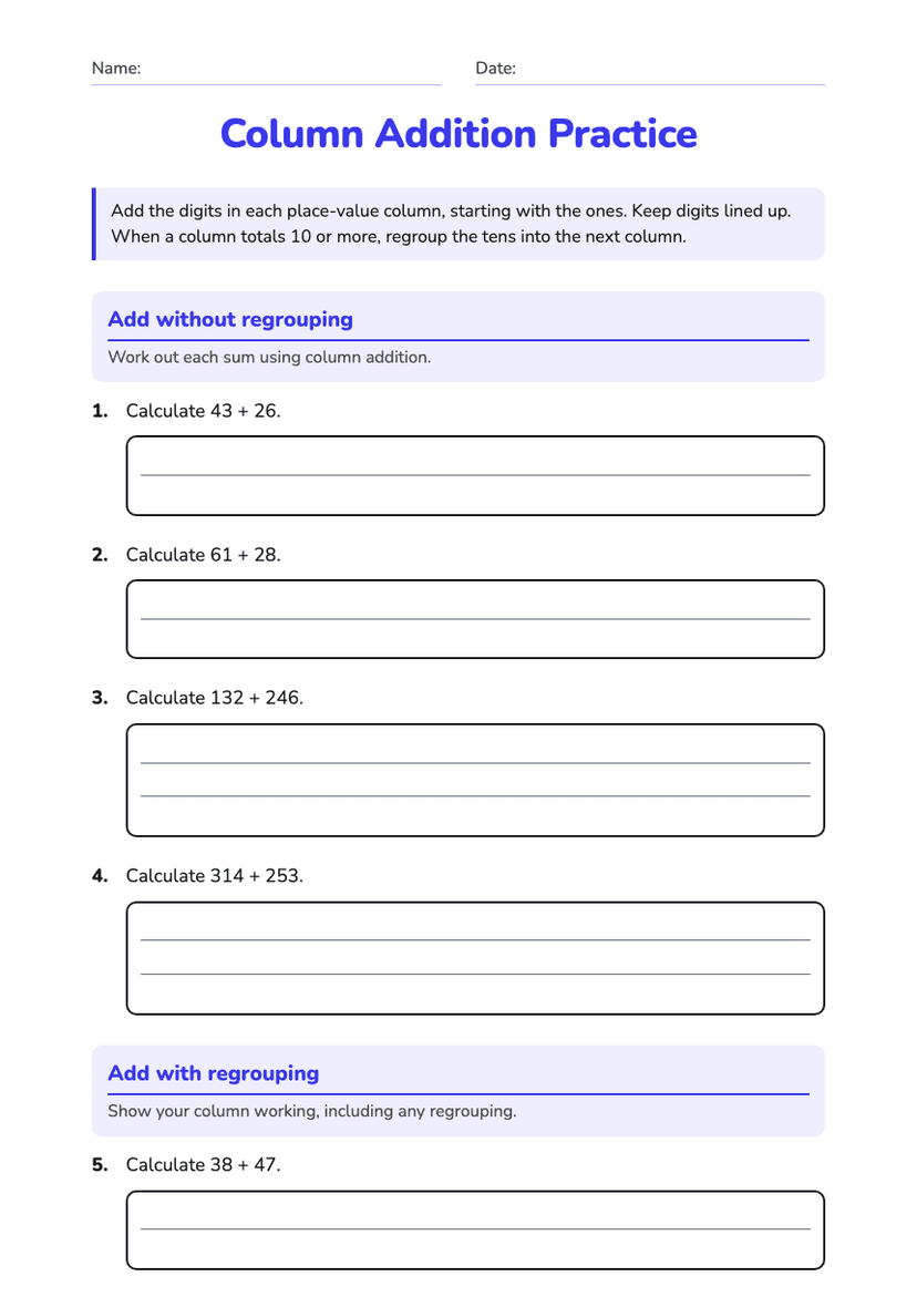 Column Addition Practice