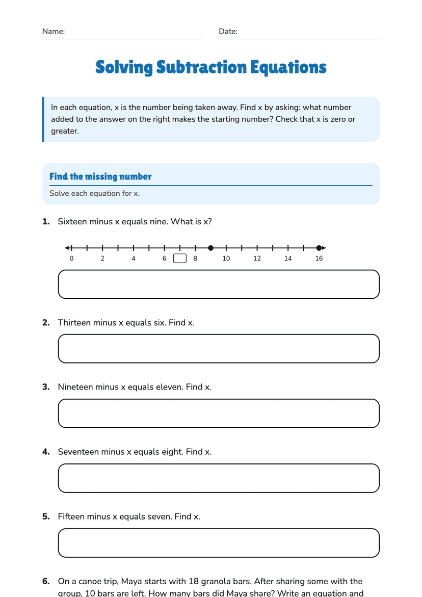 Solving Subtraction Equations