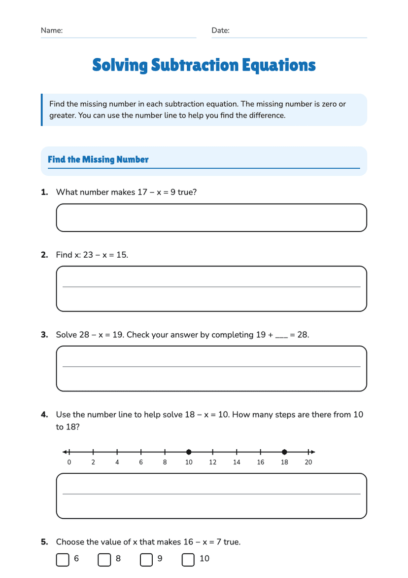 Solving Subtraction Equations