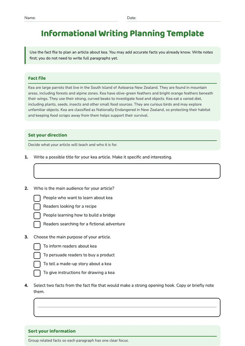 Informational Writing Planning Template