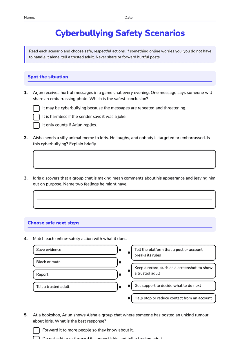 Cyberbullying Safety Scenarios