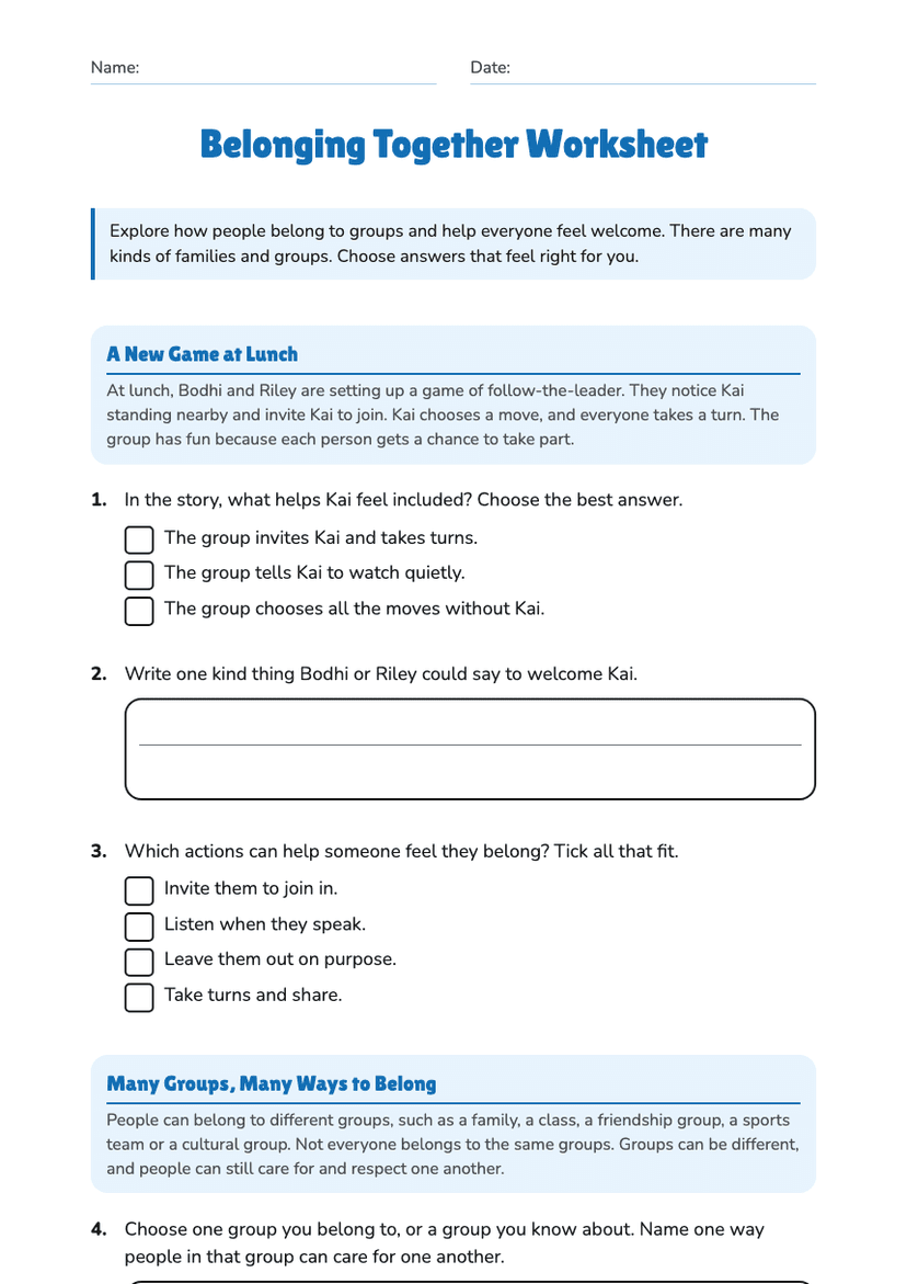 Belonging Together Worksheet