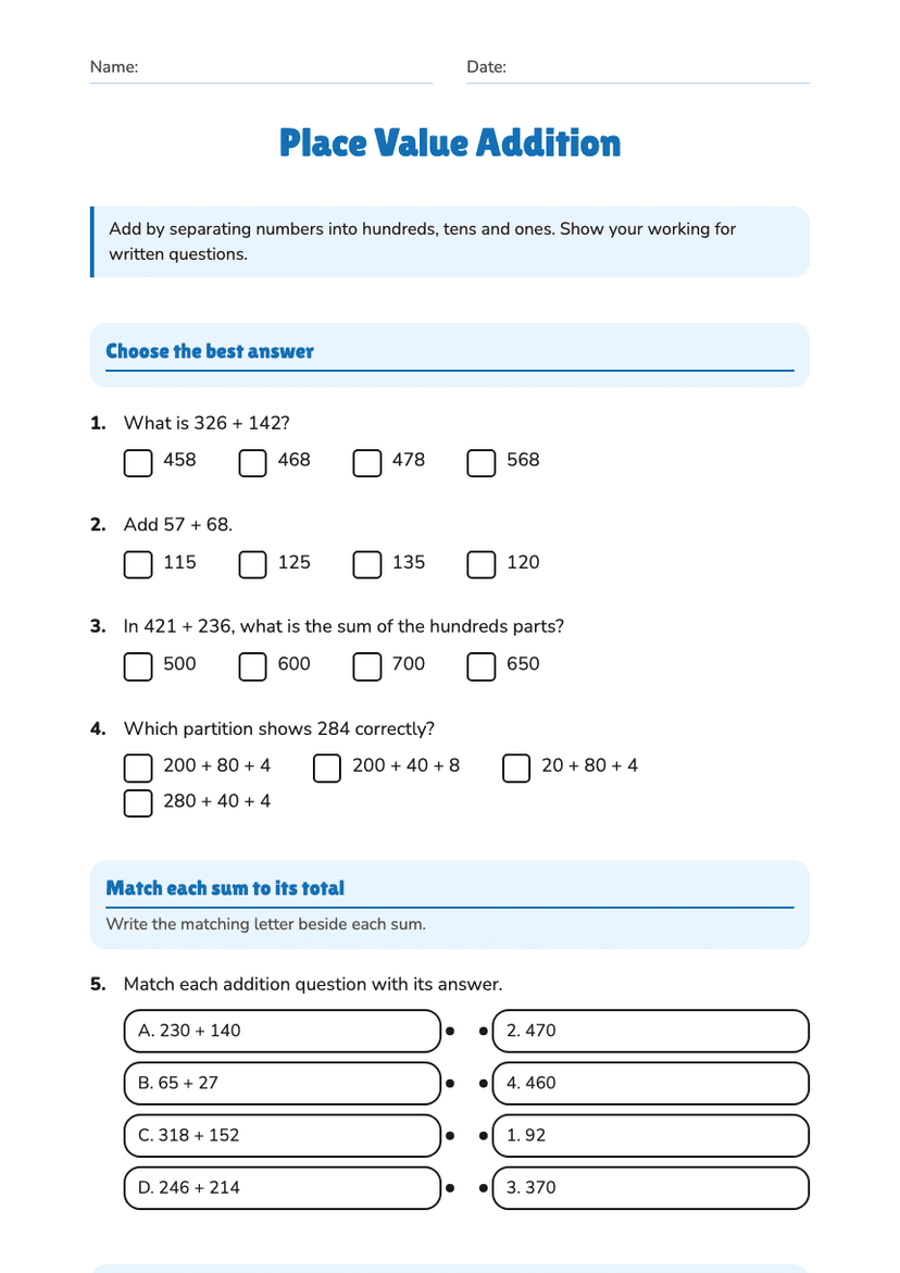 Place Value Addition