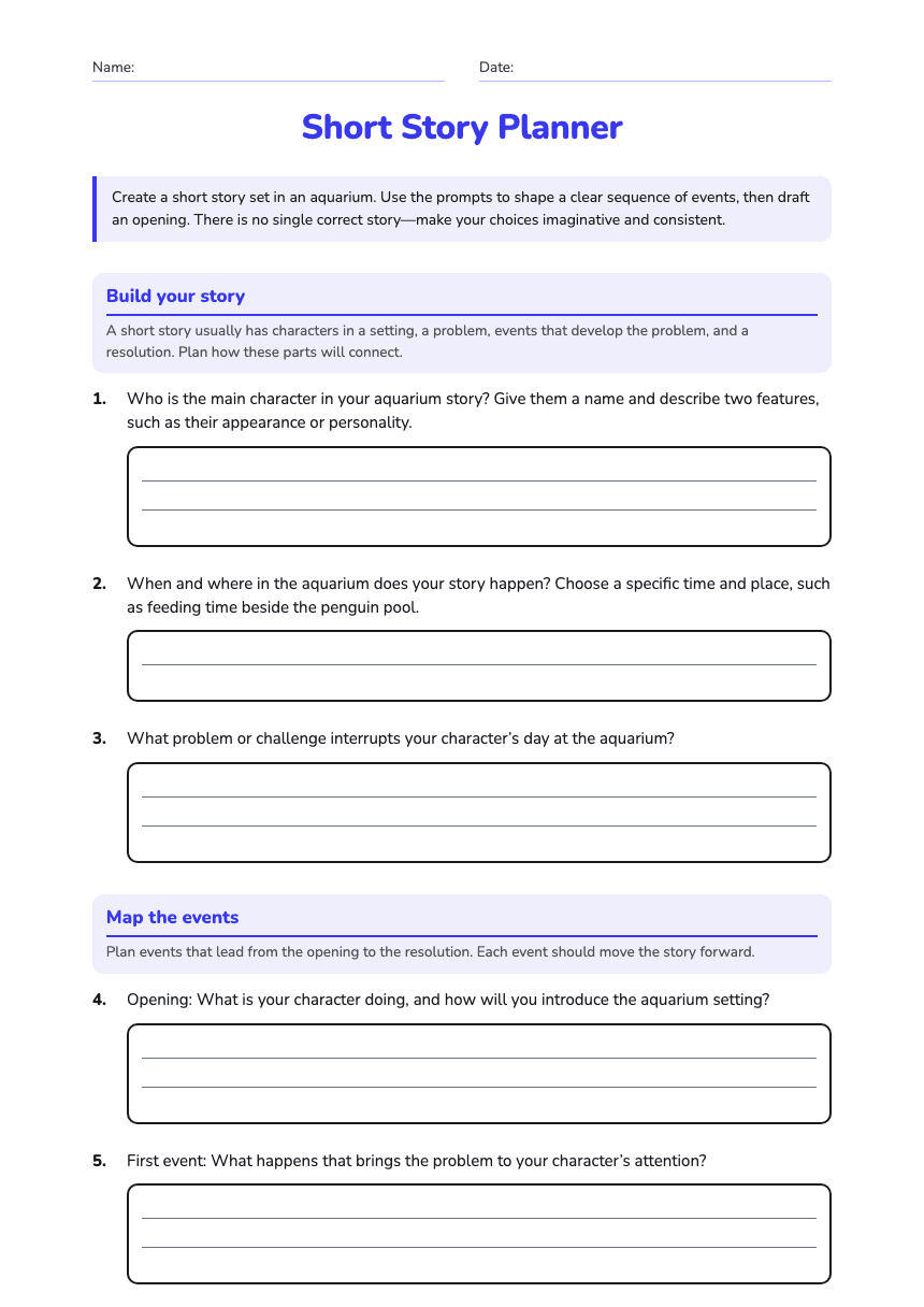 Short Story Planner worksheet preview