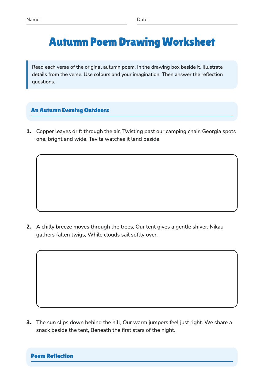 Autumn Poem Drawing Worksheet worksheet preview