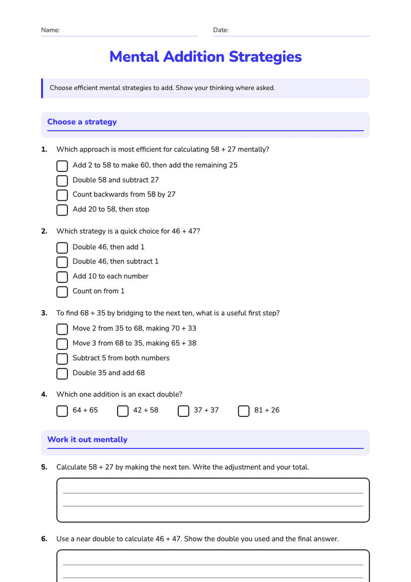 Mental Addition Strategies