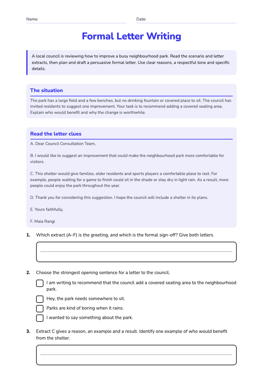 Formal Letter Writing worksheet preview