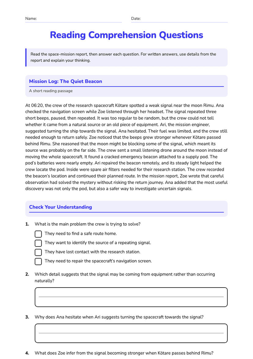 Reading Comprehension Questions