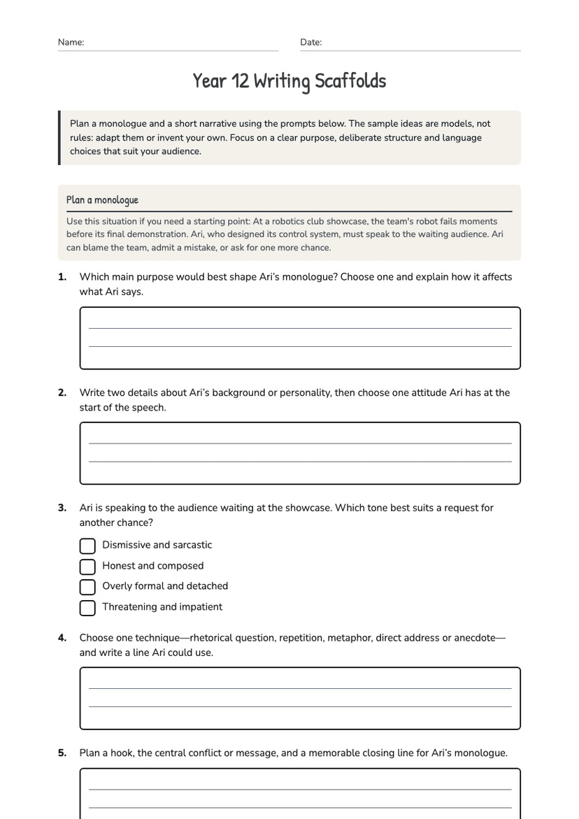 Year 12 Writing Scaffolds