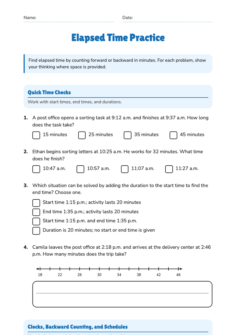 Elapsed Time Practice