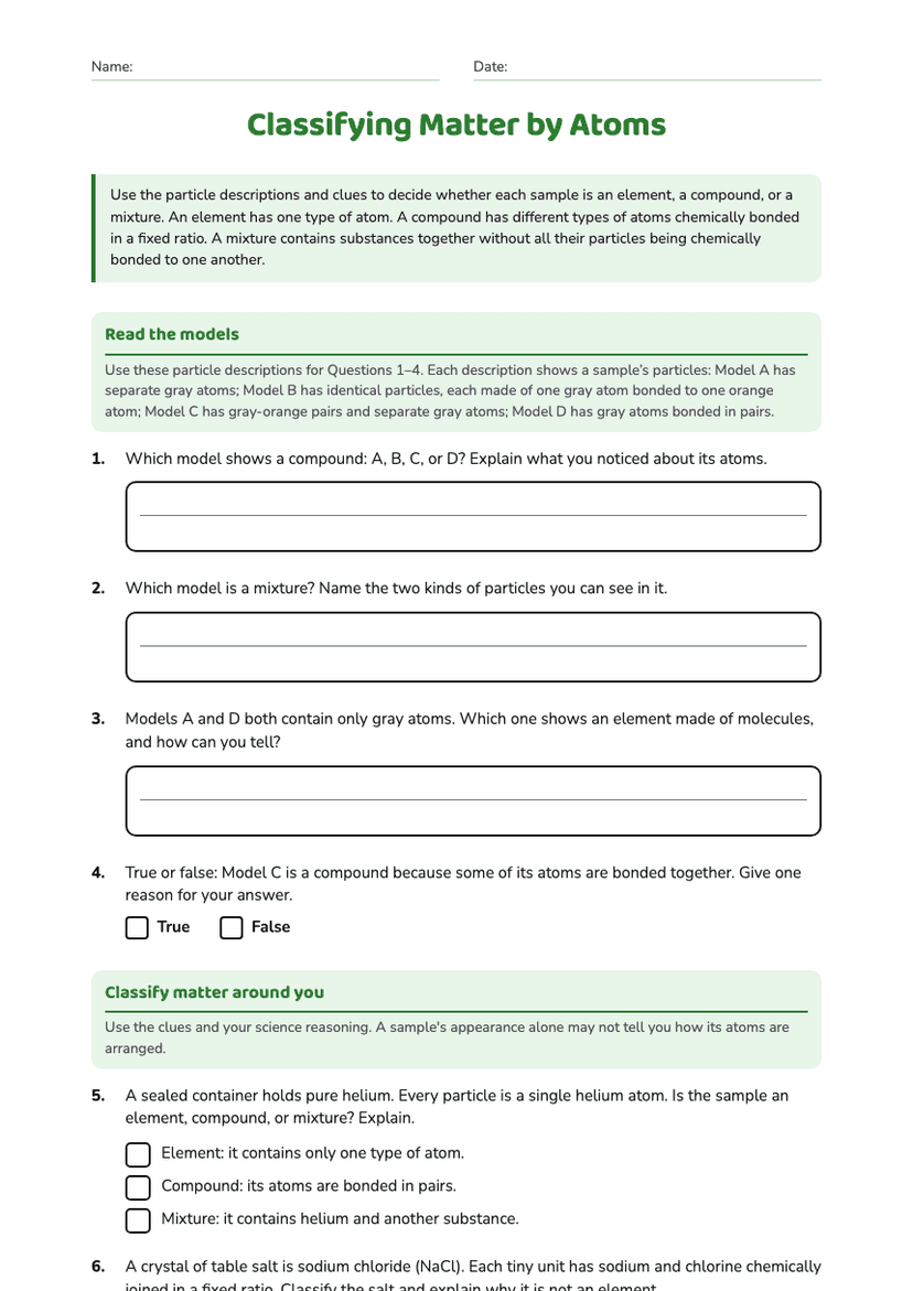 Classifying Matter by Atoms