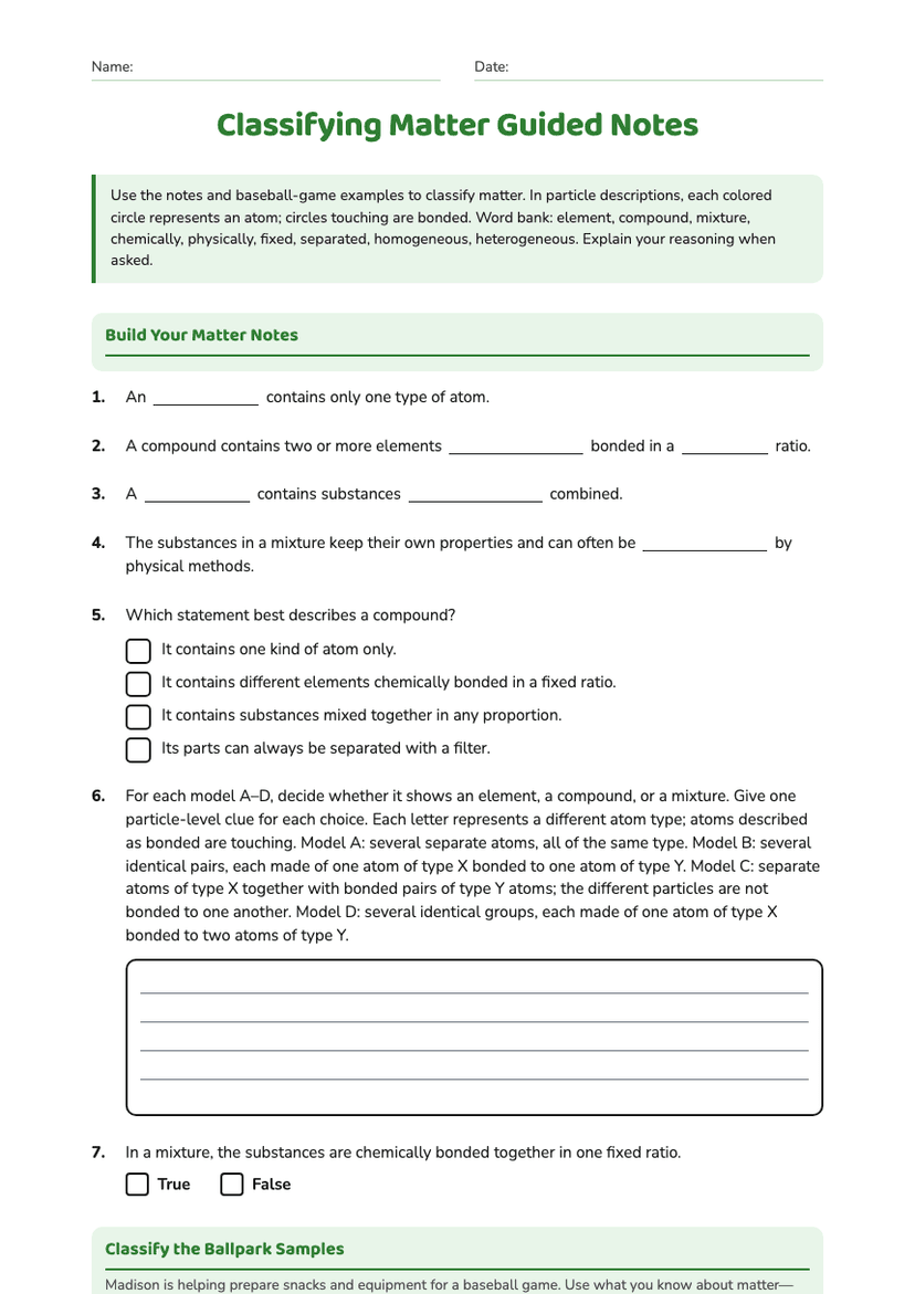 Classifying Matter Guided Notes