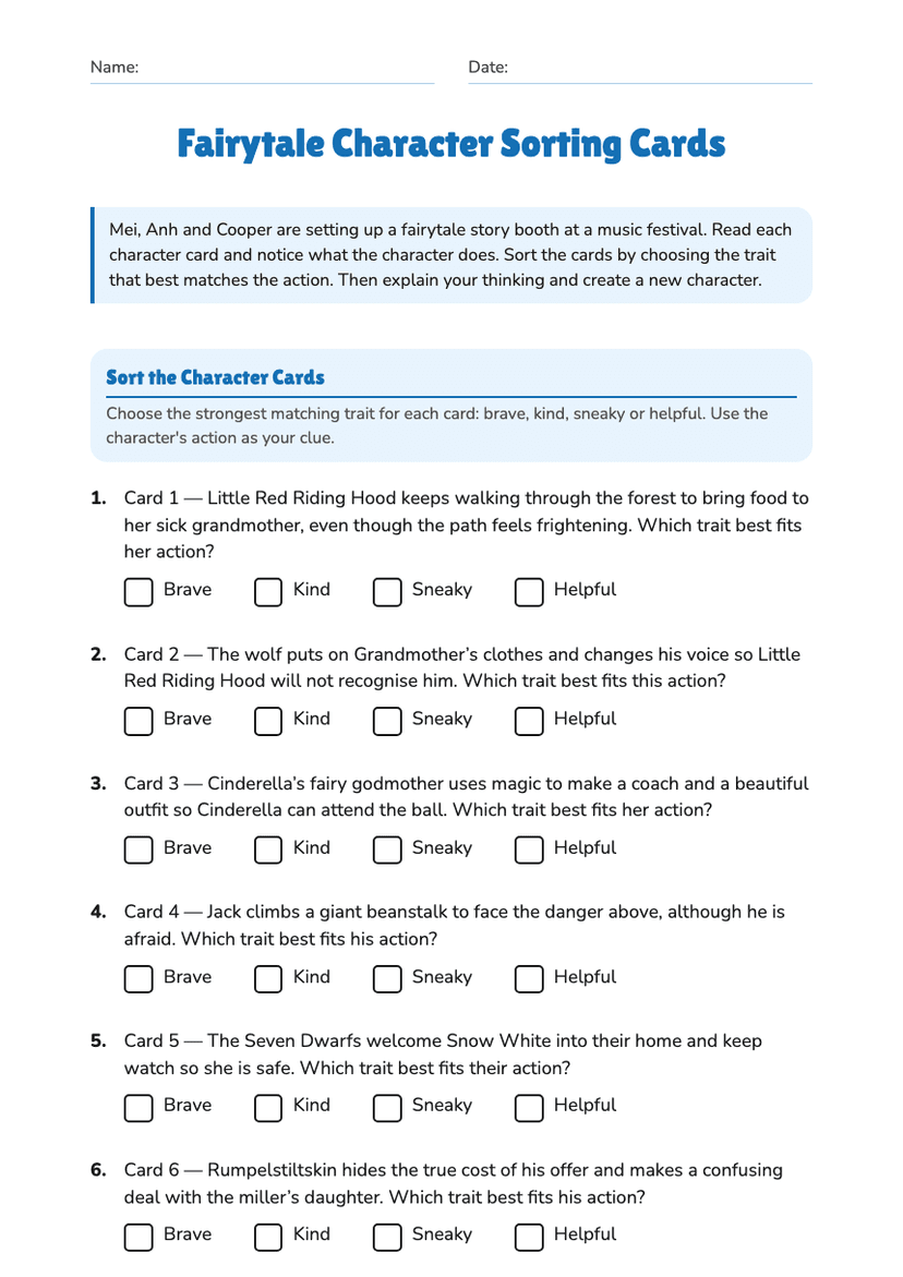 Fairytale Character Sorting Cards