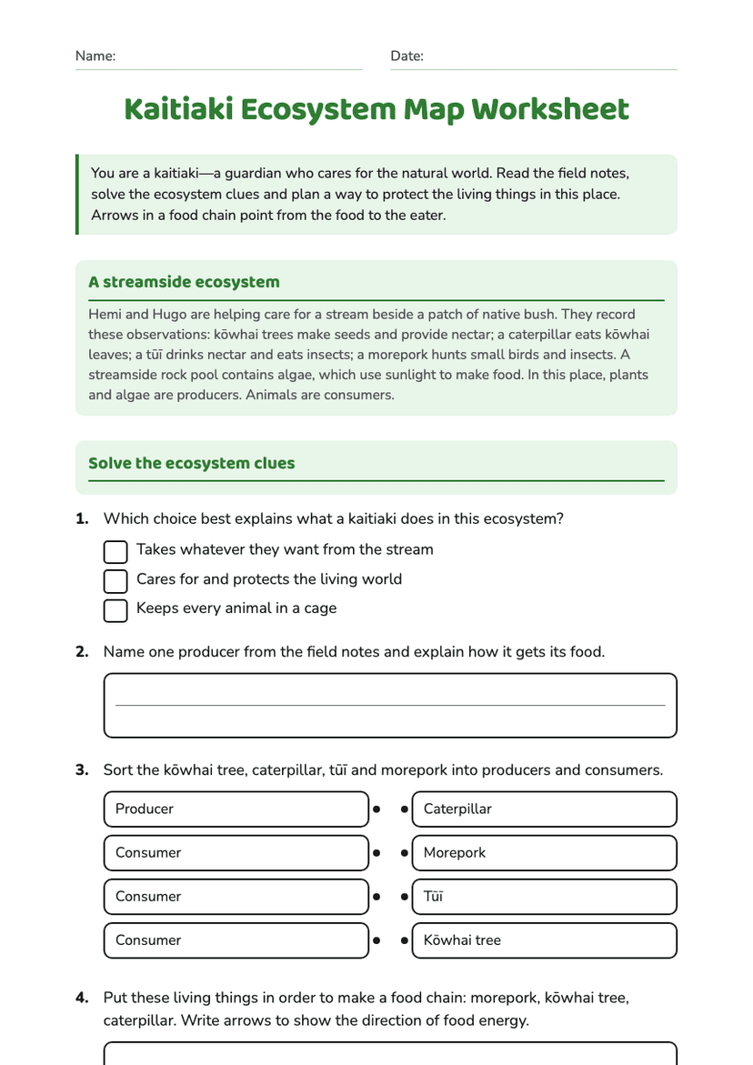 Kaitiaki Ecosystem Map Worksheet