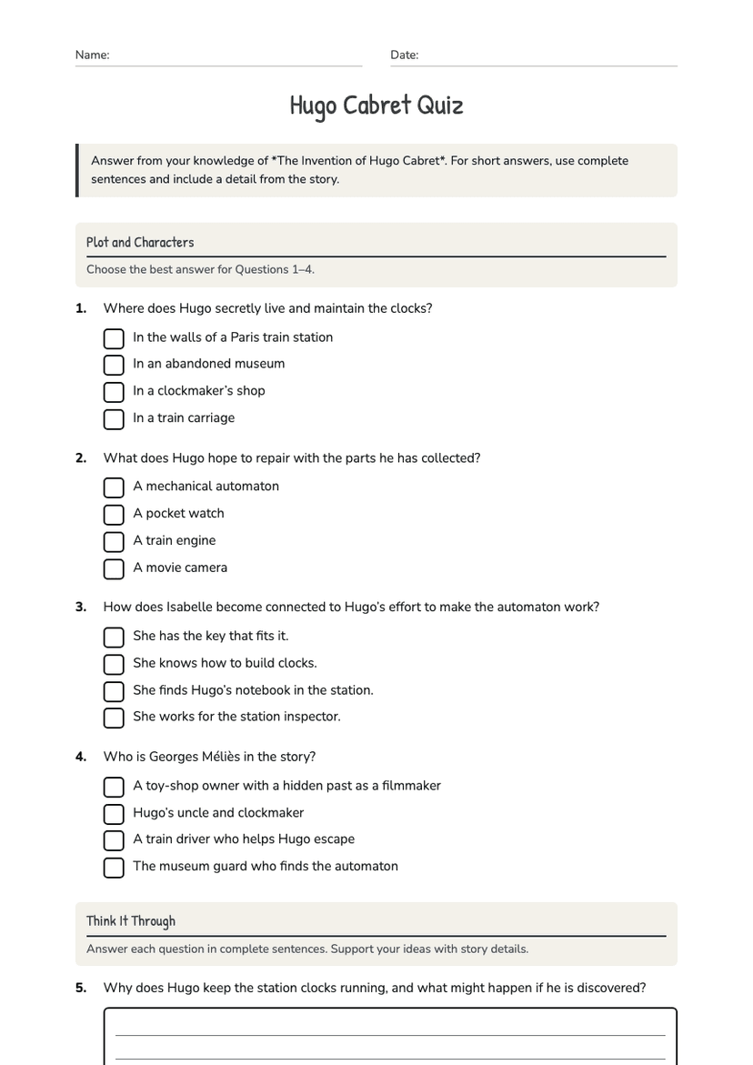 Hugo Cabret Quiz