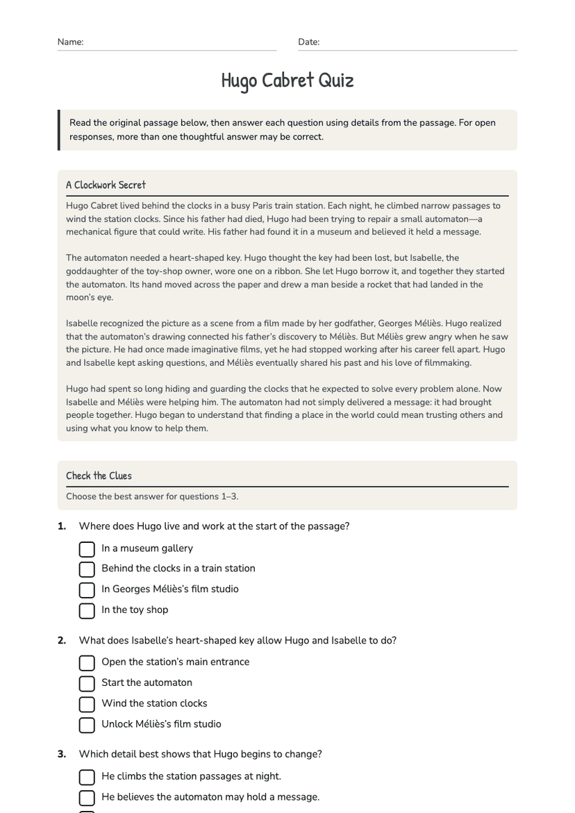 Hugo Cabret Quiz
