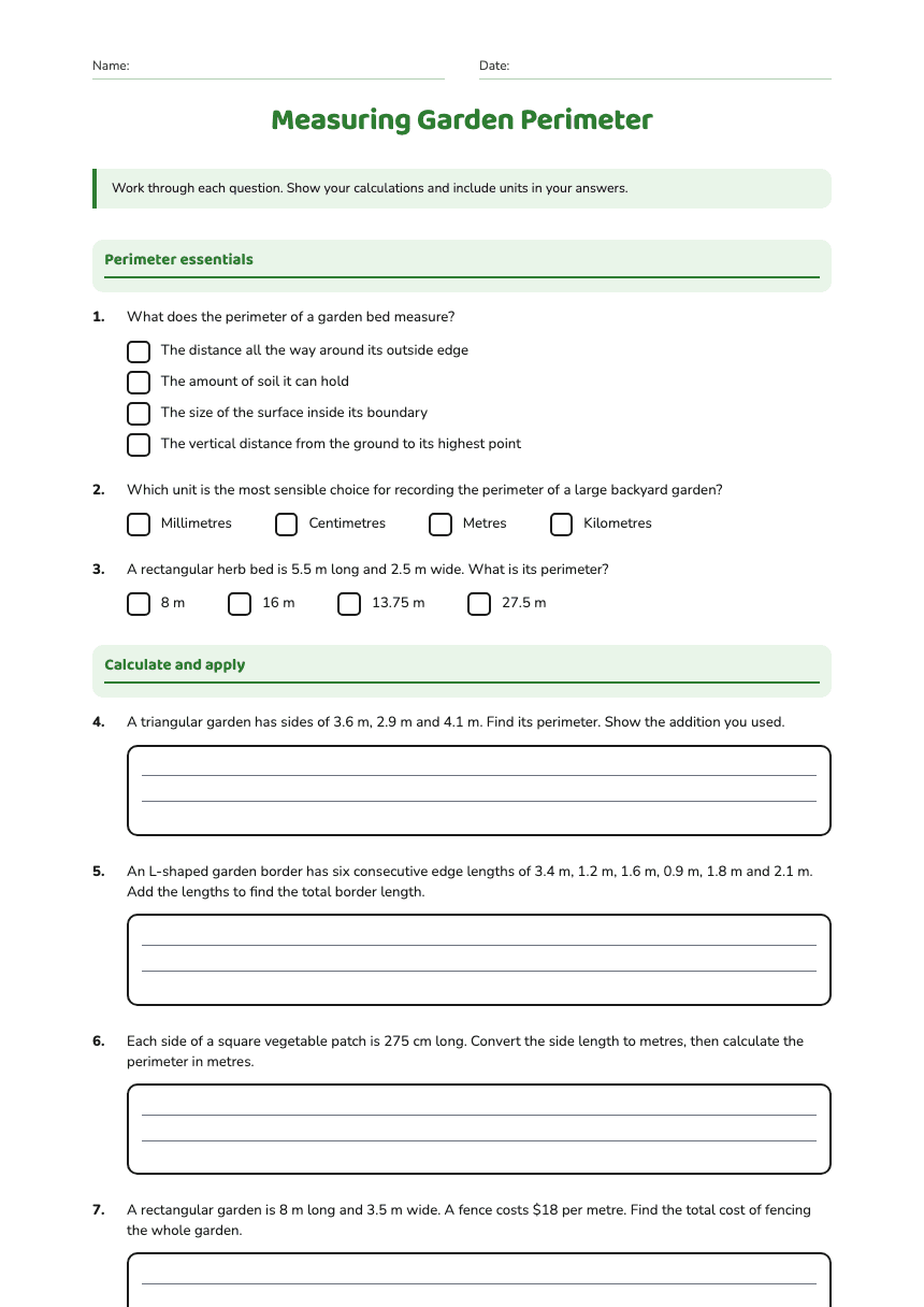 Measuring Garden Perimeter worksheet preview