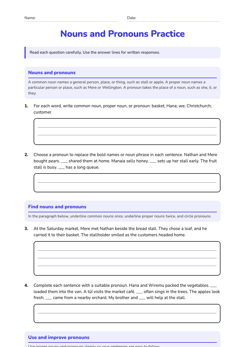 Nouns and Pronouns Practice worksheet preview