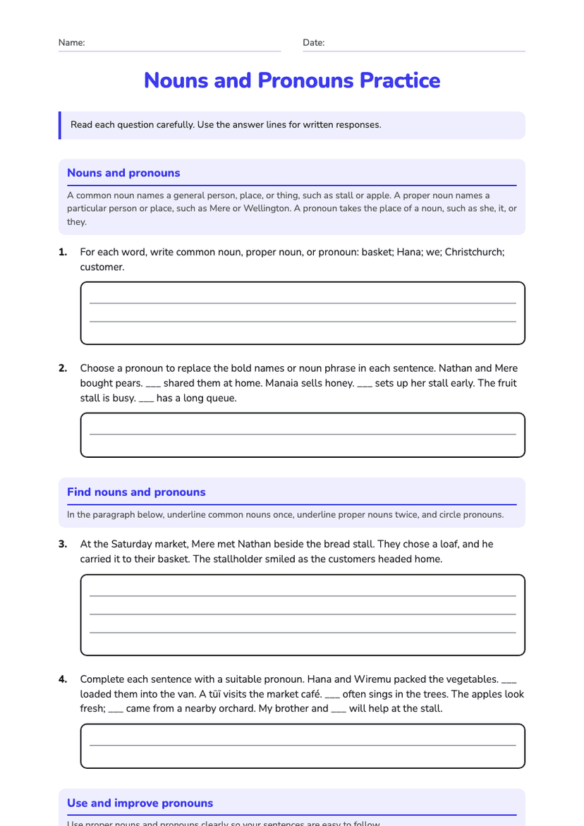 Nouns and Pronouns Practice