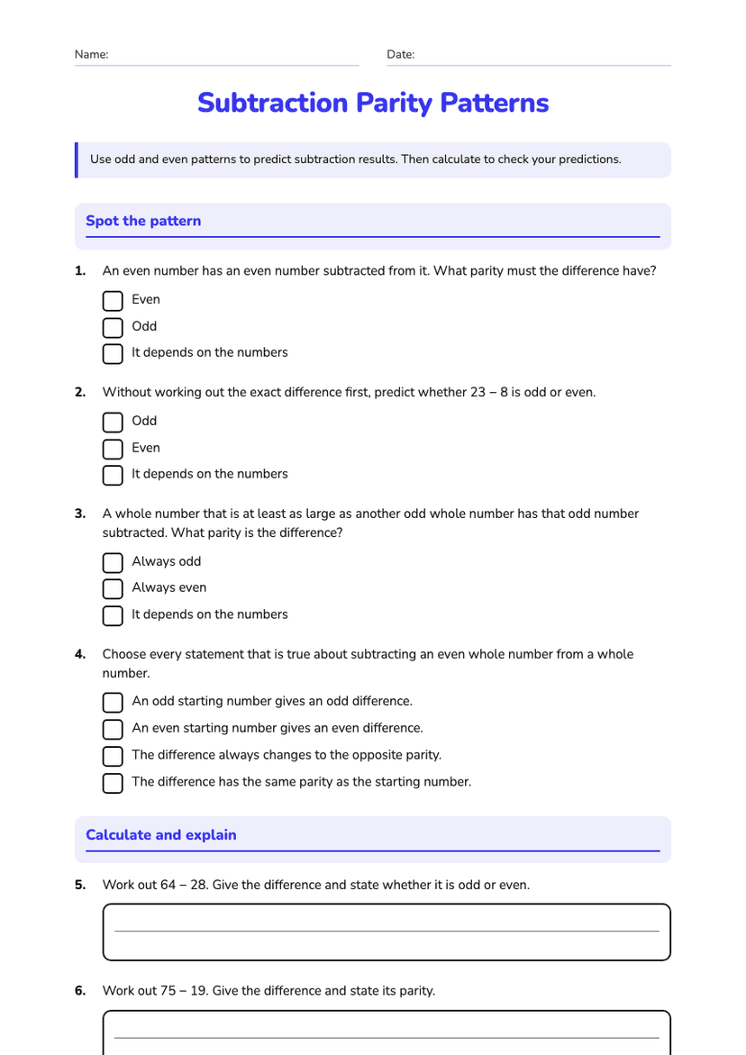 Subtraction Parity Patterns
