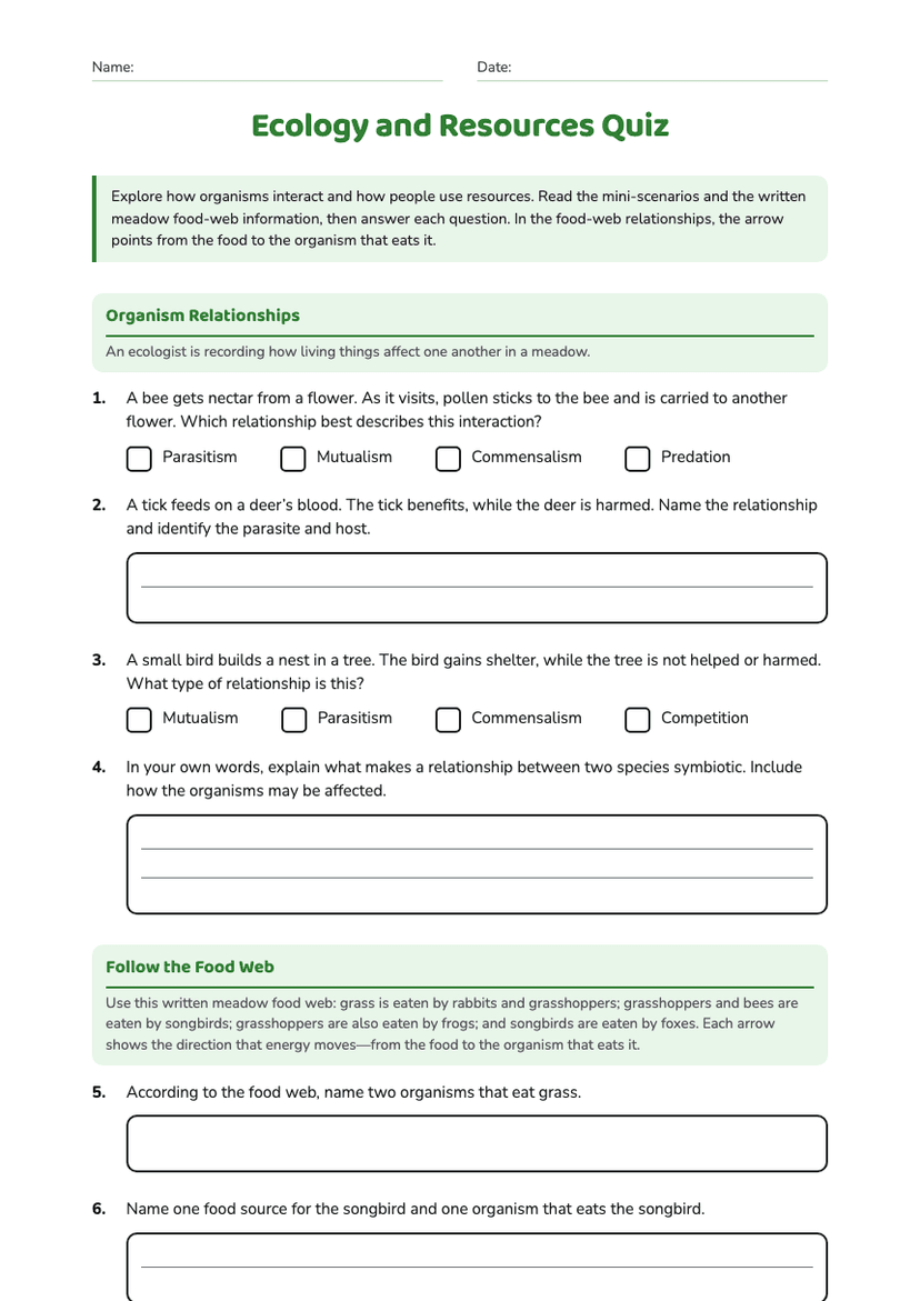 Ecology and Resources Quiz