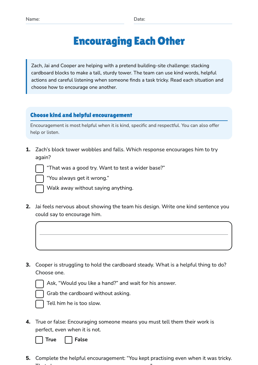 Encouraging Each Other worksheet preview