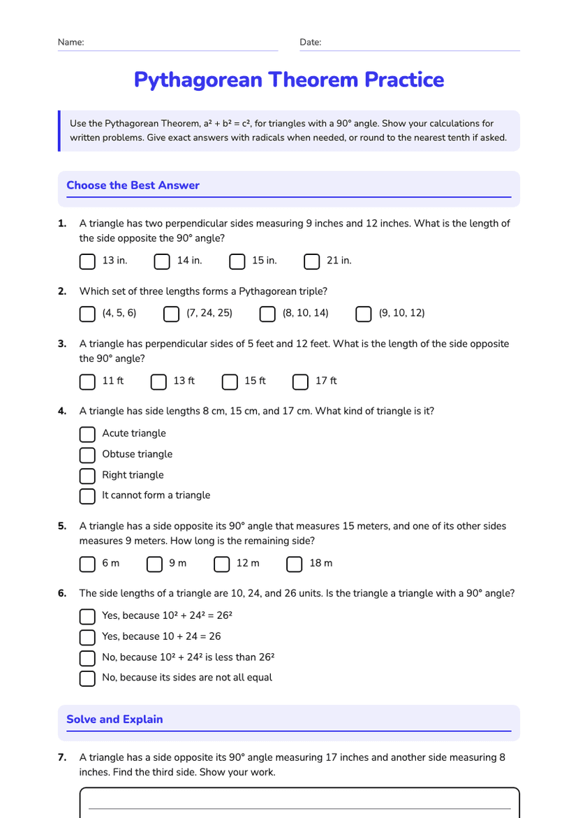 Pythagorean Theorem Practice